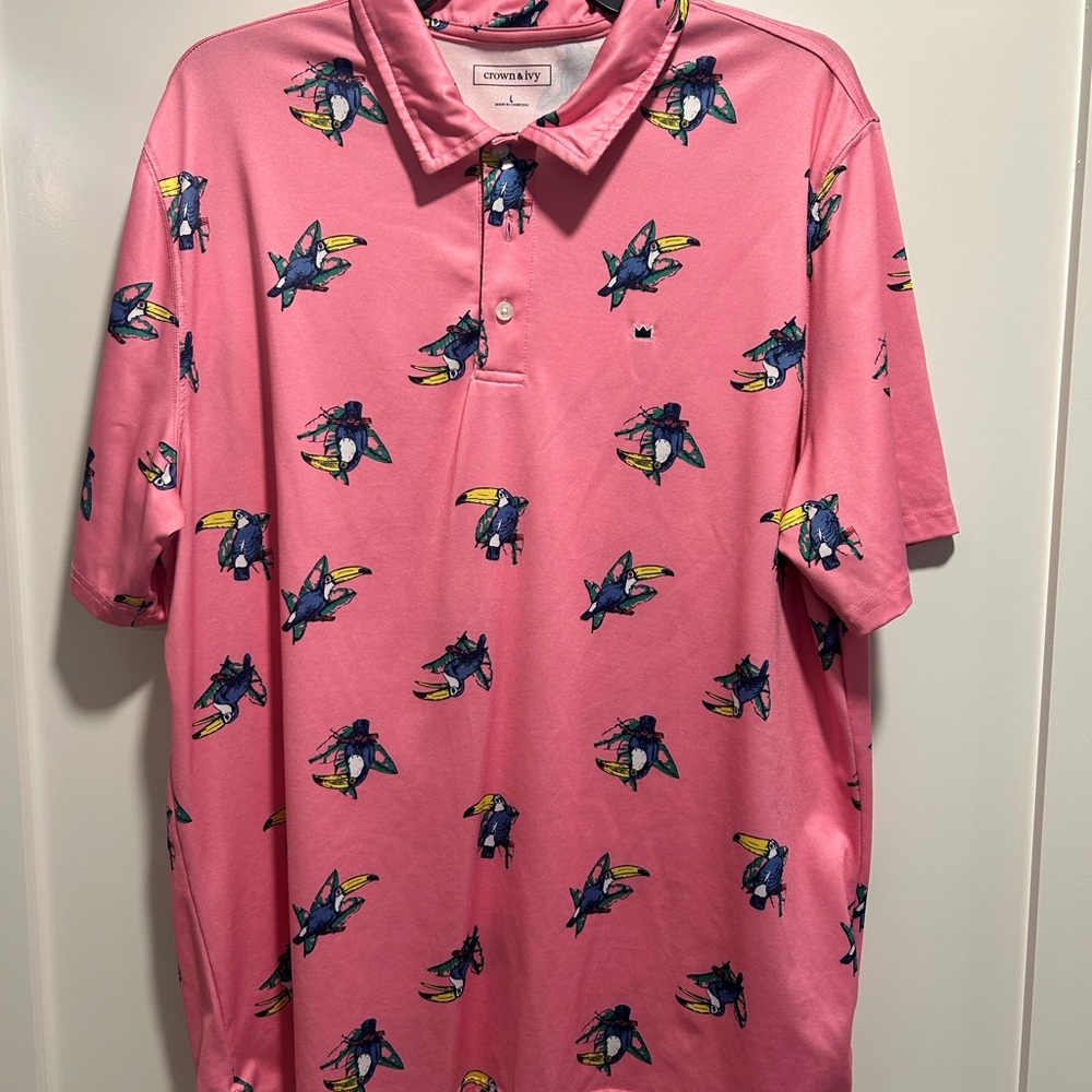 Crown & Ivy Pink Polo Shirt with Floral Pattern